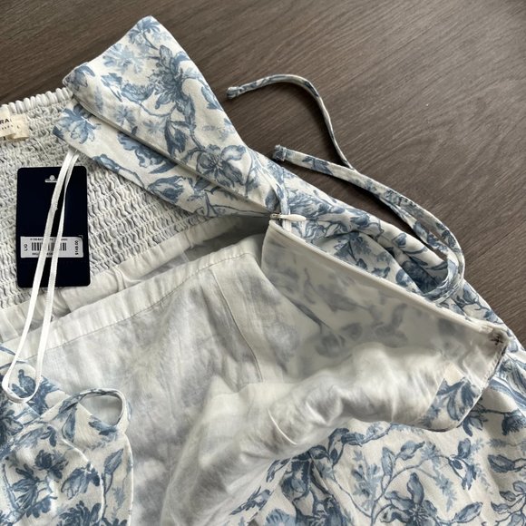 NWT Lucky Brand Blue & White Lined Bustier Style Floral Midi Dress w Side Slit - Picture 7 of 13